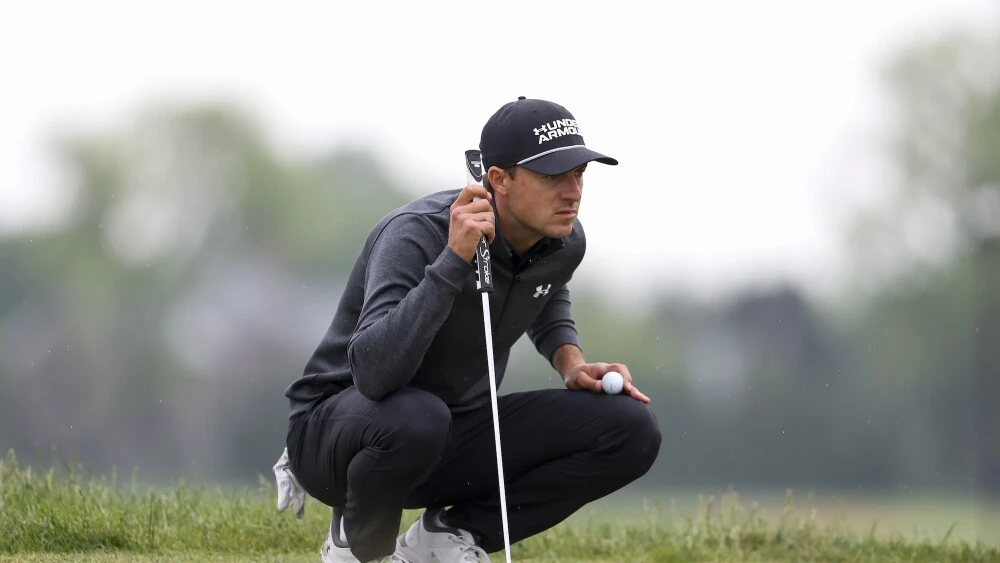 FLOURTOWN, PENNSYLVANIA - MAY 09: Jordan Spieth looks over a putt on the 10th hole during the second round of the Truist Championship 2025 at The Wissahickon at Philadelphia Cricket Club on May 09, 2025 in Flourtown, Pennsylvania. (Photo by Emilee Chinn/Getty Images)